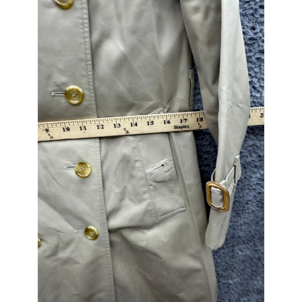 Vintage 90s Burberrys Double-Breasted Trench Coat Khaki Womens Size Petite S/M - Picture 7 of 16